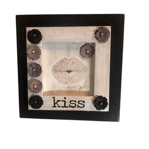 Handcrafted Upcycled Art | “Kissing Lips” Pencil Drawing | Framed Mixed Media